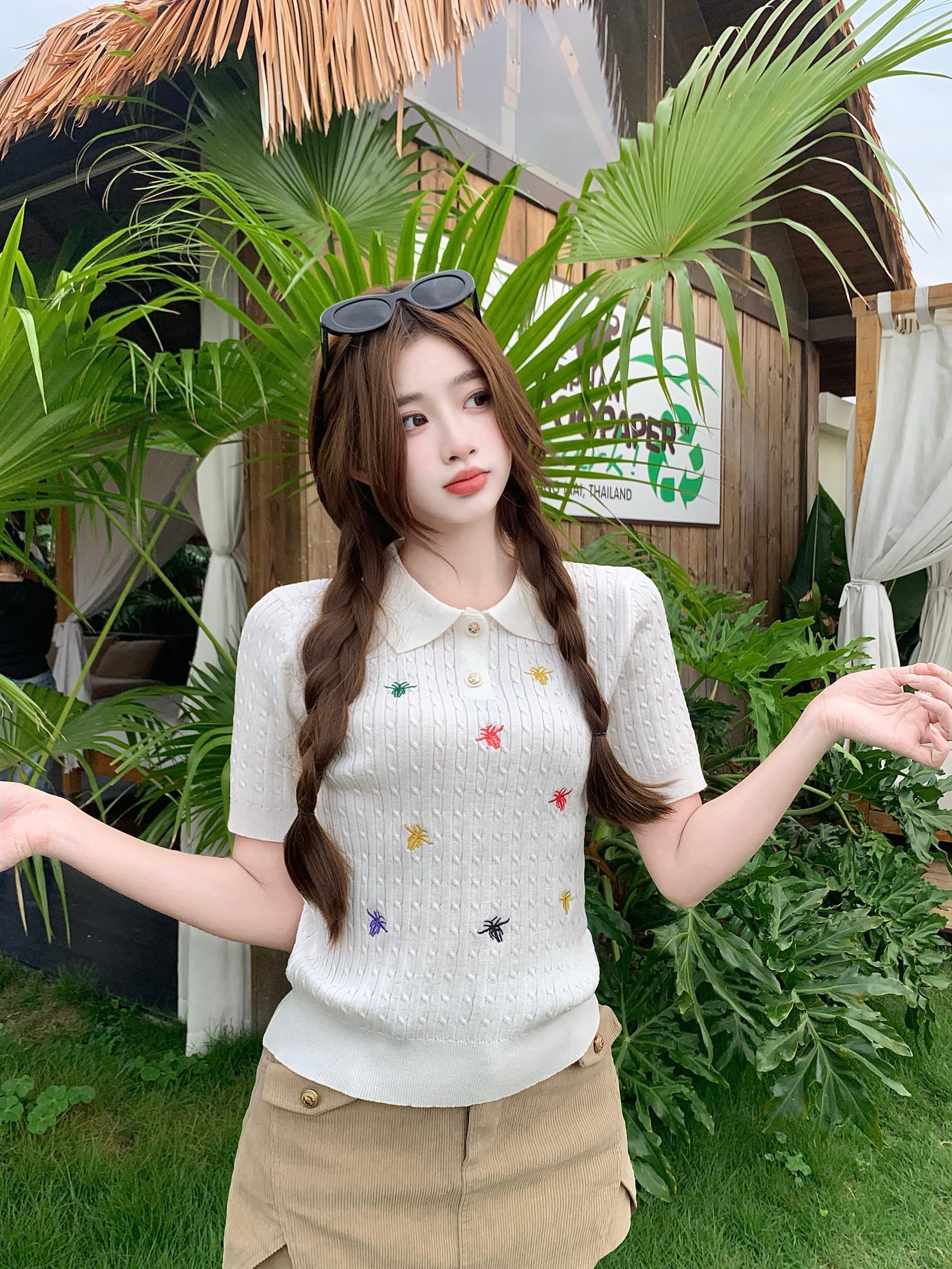 실사 빅 사이즈 지방 mm 한 부서 배색 자수 POLO 칼라 니트 반팔 여름 디자인 센스 슬림해 보이는 맨위 상세 이미지 9