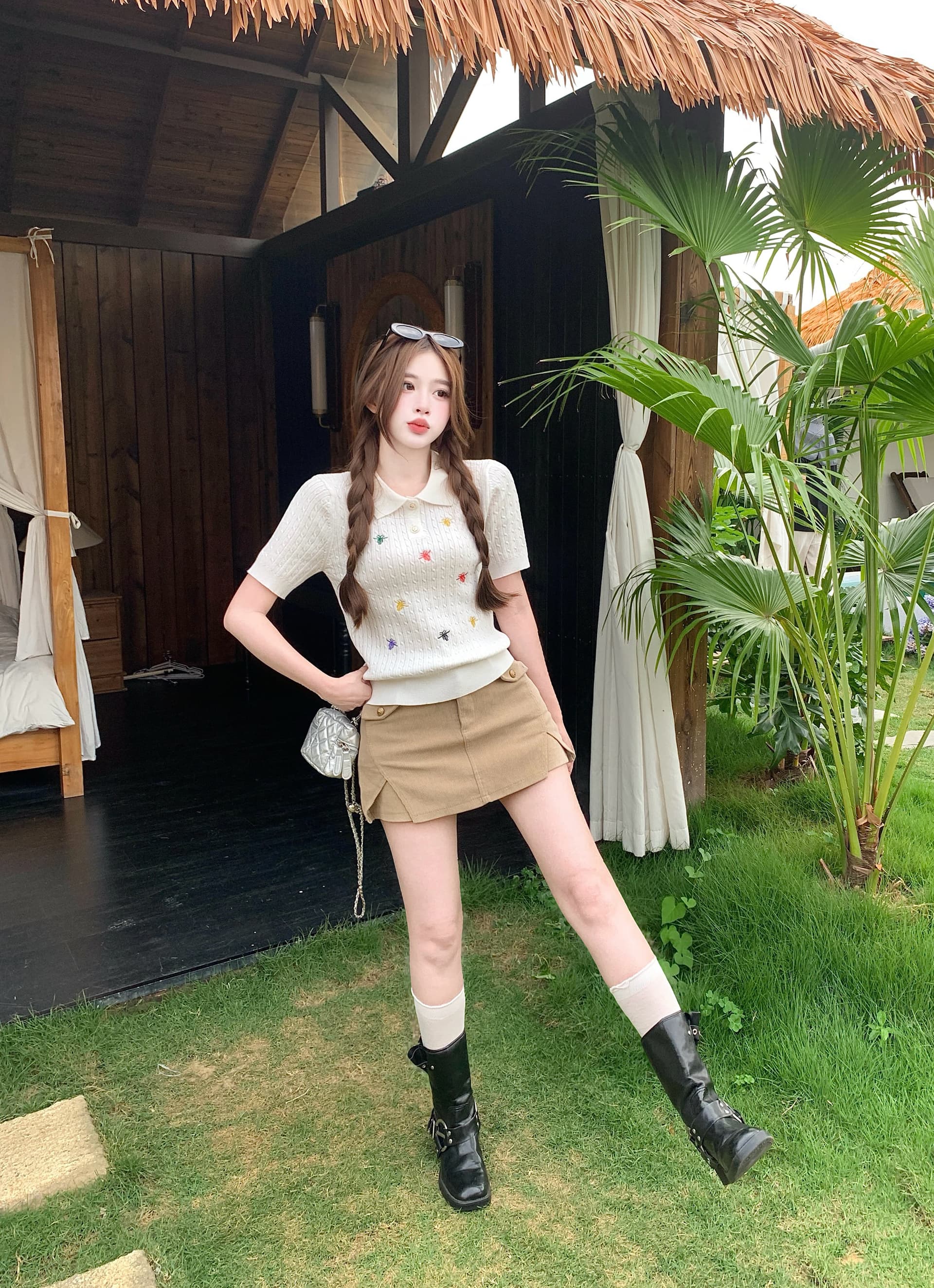 실사 빅 사이즈 지방 mm 한 부서 배색 자수 POLO 칼라 니트 반팔 여름 디자인 센스 슬림해 보이는 맨위 상세 이미지 10