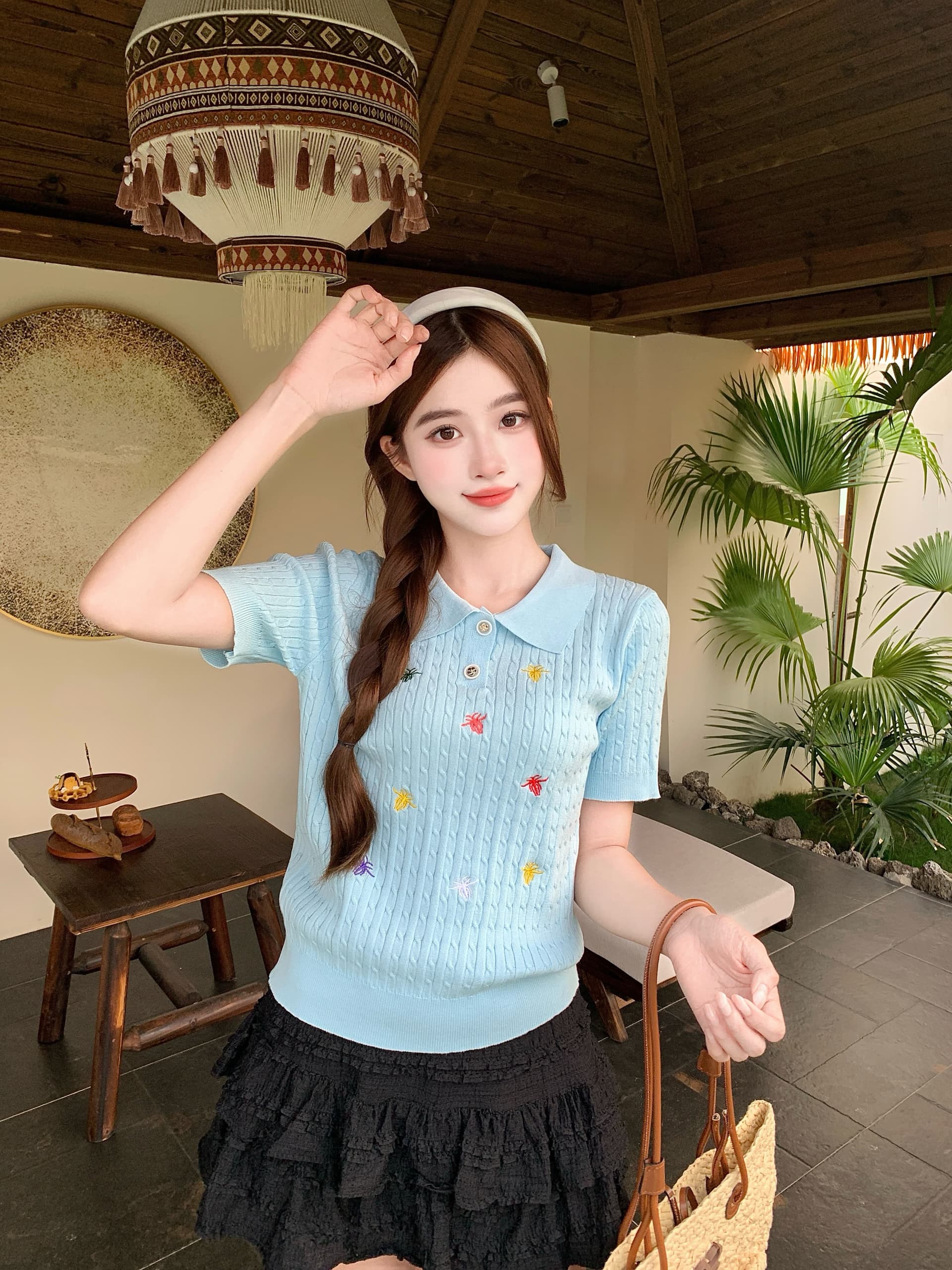 실사 빅 사이즈 지방 mm 한 부서 배색 자수 POLO 칼라 니트 반팔 여름 디자인 센스 슬림해 보이는 맨위 상세 이미지 16