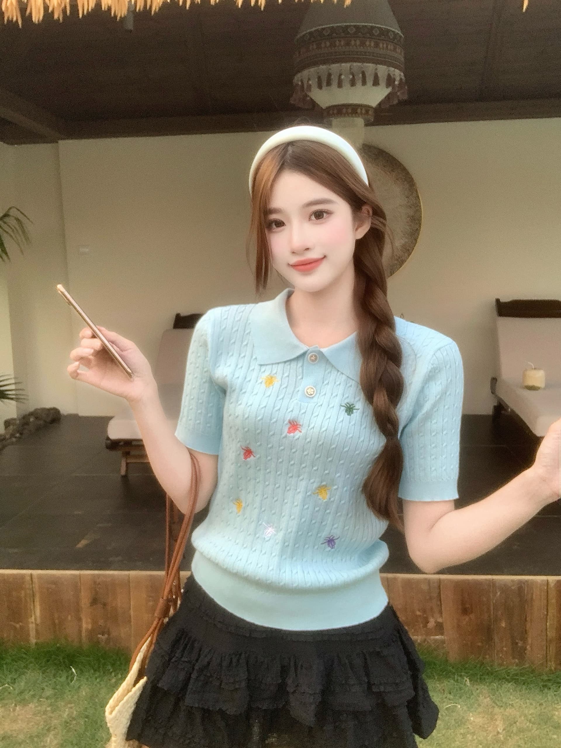 실사 빅 사이즈 지방 mm 한 부서 배색 자수 POLO 칼라 니트 반팔 여름 디자인 센스 슬림해 보이는 맨위 상세 이미지 18