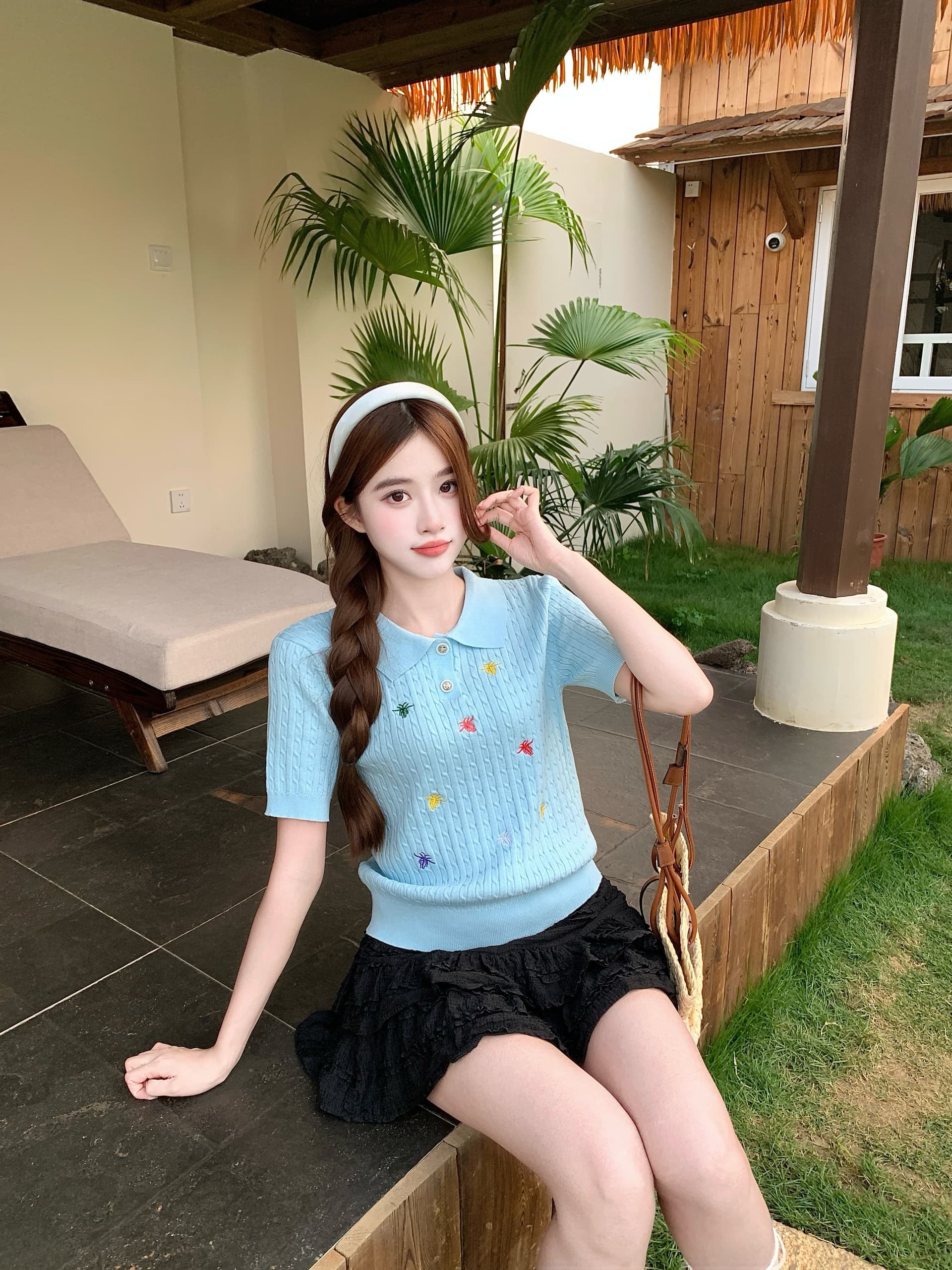 실사 빅 사이즈 지방 mm 한 부서 배색 자수 POLO 칼라 니트 반팔 여름 디자인 센스 슬림해 보이는 맨위 상세 이미지 20