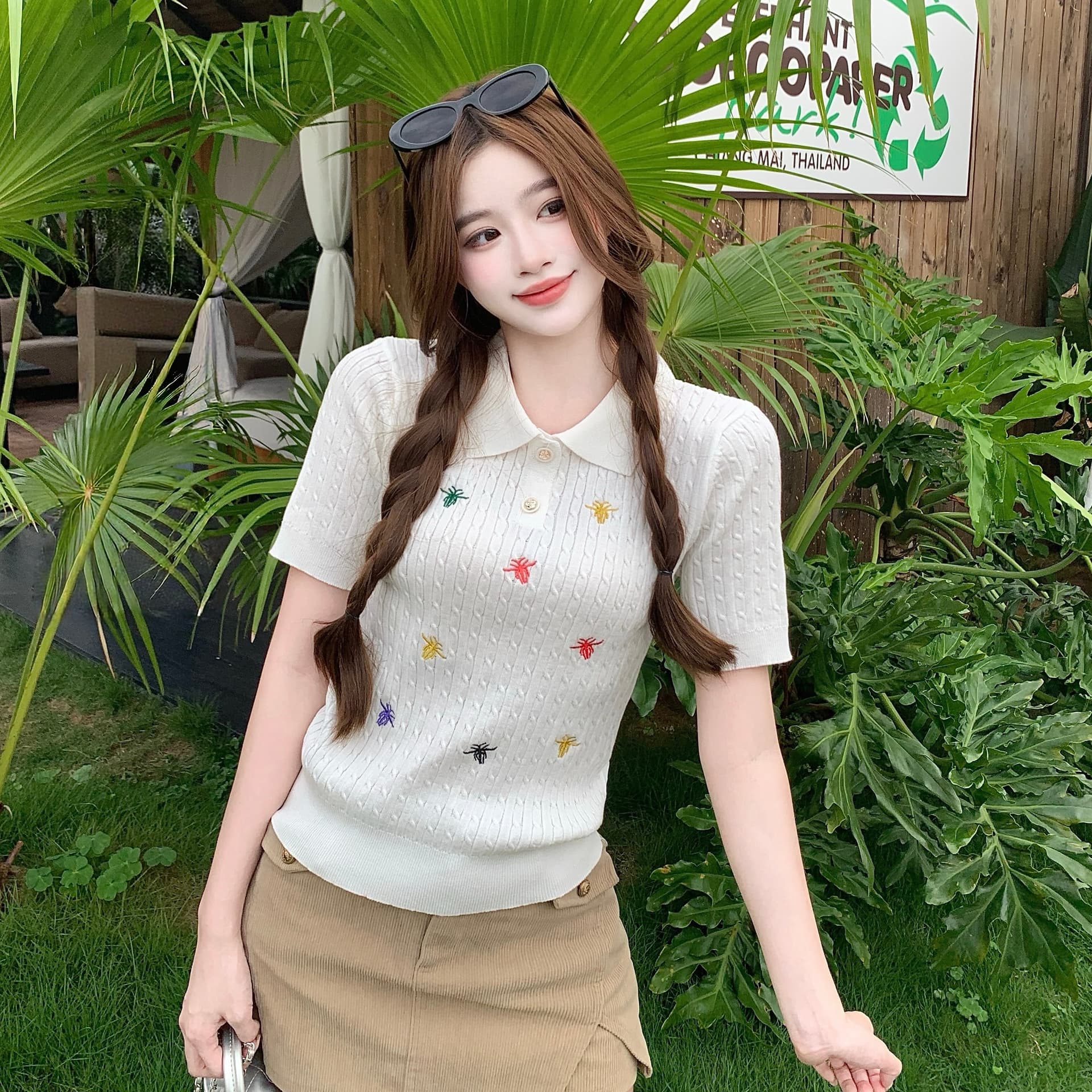 실사 빅 사이즈 지방 mm 한 부서 배색 자수 POLO 칼라 니트 반팔 여름 디자인 센스 슬림해 보이는 맨위 이미지 5