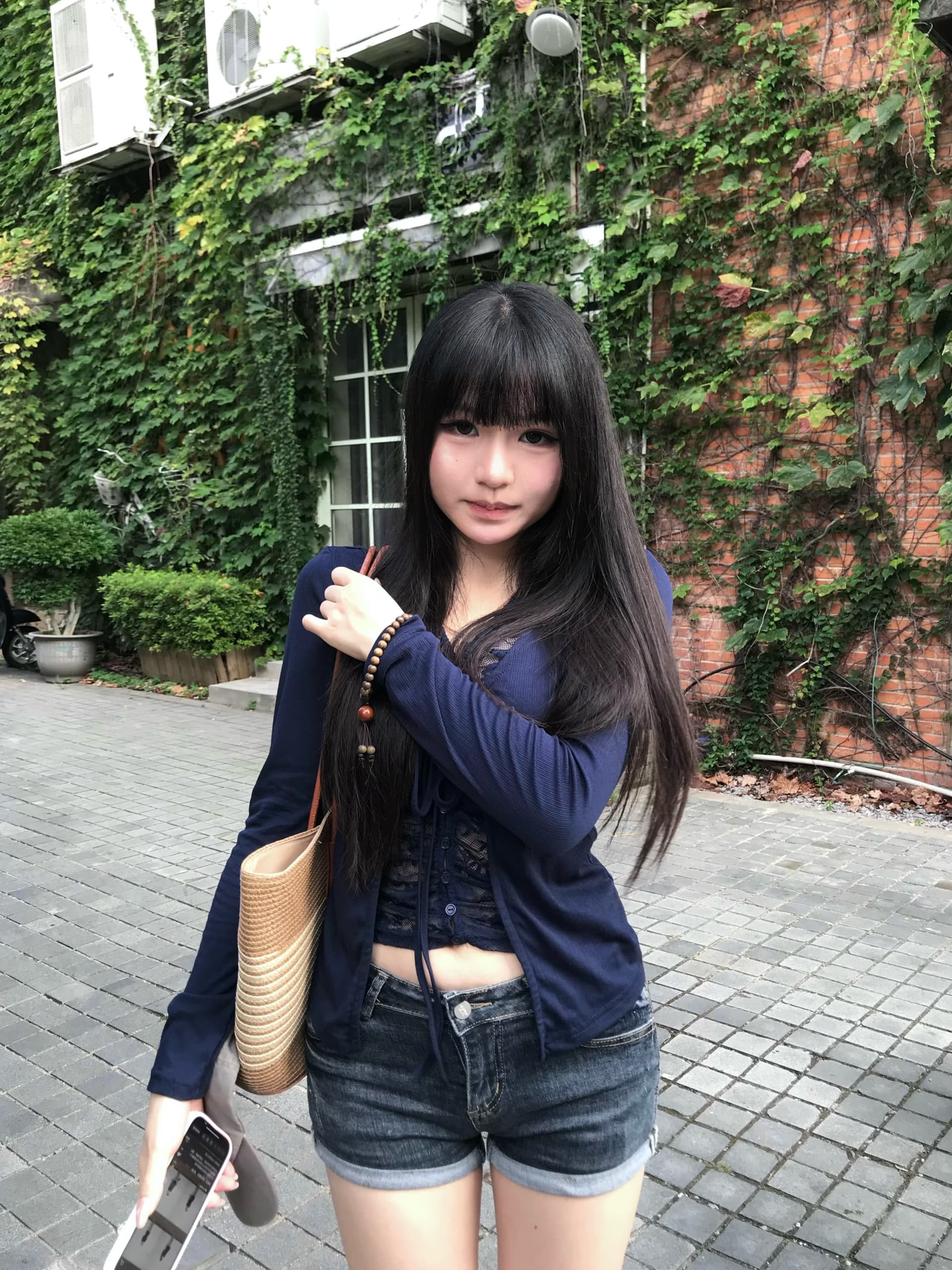 해군 스트랩 레이스 페이크 레이어드 긴팔 오픈 가디건 순수한 욕망 바람 몸매 가꾸기 슬림해 보이는 쇼트 스타일 핫걸 만나는 맨위 상세 이미지 3