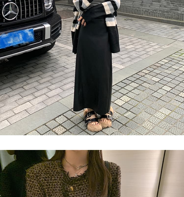 임산부 새로운 없음 복부 지지 가죽 롱 스커트 가을 겨울철 스트레이트 품격 슬림해 보이는 a 단어 다음에 트임 타이트 스커트 반신 롱 스커트 상세 이미지 40
