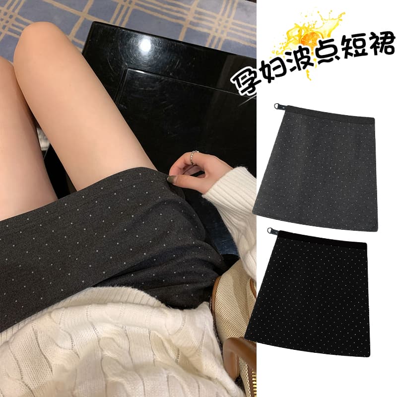 지금 임산부 가을 겨울철 두꺼운 모직 도트 무늬 레트로 연삭 털 반신 스커트 한국 스타일 타이트 스커트 한 마디 없음 복부 지지 미니 스커트