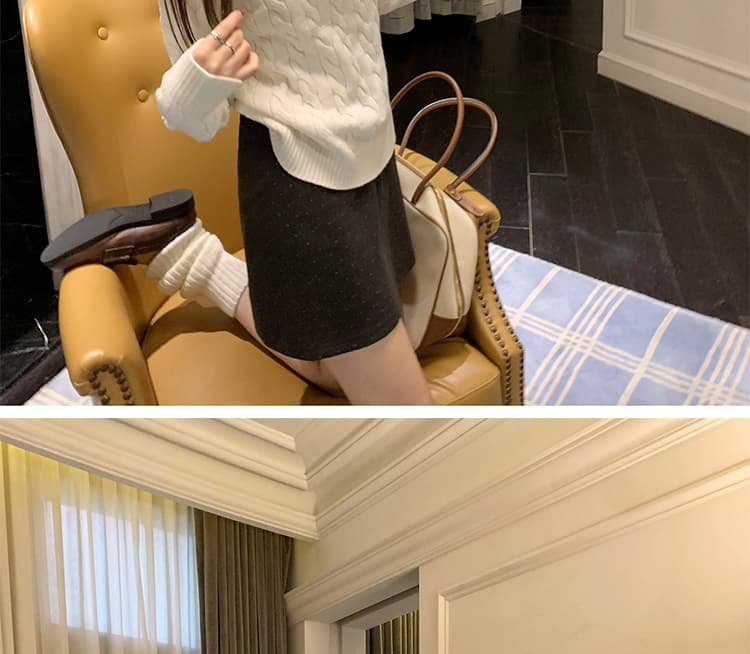 지금 임산부 가을 겨울철 두꺼운 모직 도트 무늬 레트로 연삭 털 반신 스커트 한국 스타일 타이트 스커트 한 마디 없음 복부 지지 미니 스커트 상세 이미지 18