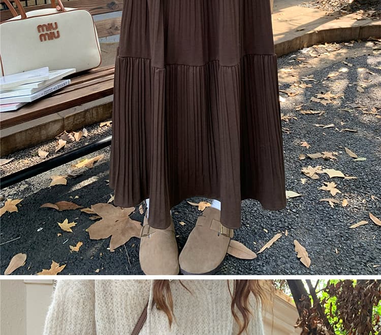 지금 임산부 새로운 시간 아직 없습니다. 복부 지지 가을 겨울 두꺼운 양모 구슬 그라운드 플리츠 우산 치마 한 마디 큰 진자 반신 롱 스커트 상세 이미지 42