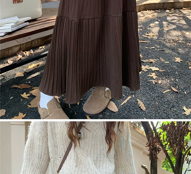 지금 임산부 새로운 시간 아직 없습니다. 복부 지지 가을 겨울 두꺼운 양모 구슬 그라운드 플리츠 우산 치마 한 마디 큰 진자 반신 롱 스커트 상세 이미지 45