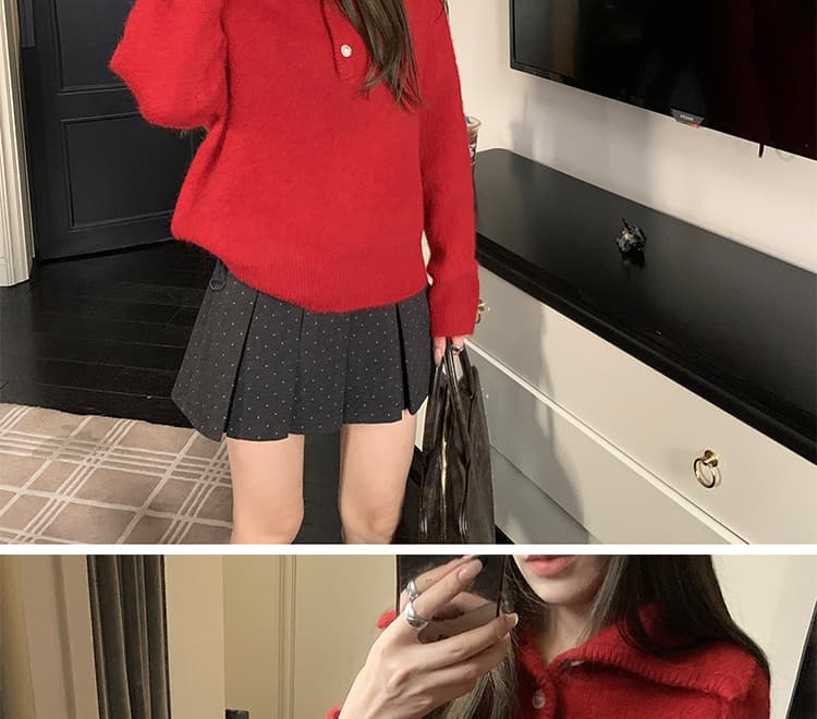 지금 임산부 가을 겨울철 두꺼운 모직 학원 스타일 도트 무늬 플리츠 스커트 한 부서 다용도 없음 복부 지지 반신 스커트 미니 스커트 상세 이미지 24