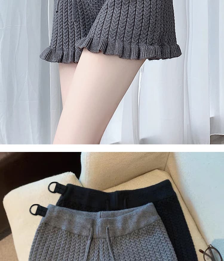 지금 그리고 임산부 느긋한 바람 프랑스식 프릴 꽈배기 니트 캐주얼 바지 여성 가을 겨울 루즈핏 슬림해 보이는 하이웨이스트 반바지 상세 이미지 41