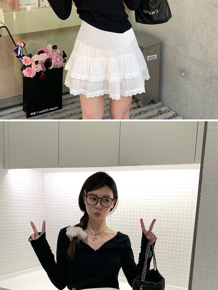 지금 임산부 봄 가을 겨울 여름 다용도 케이크 드레스 복부 지지 반신 스커트 디자인 센스 레이스 반 스커트 퍼프 발레 치마 상세 이미지 25