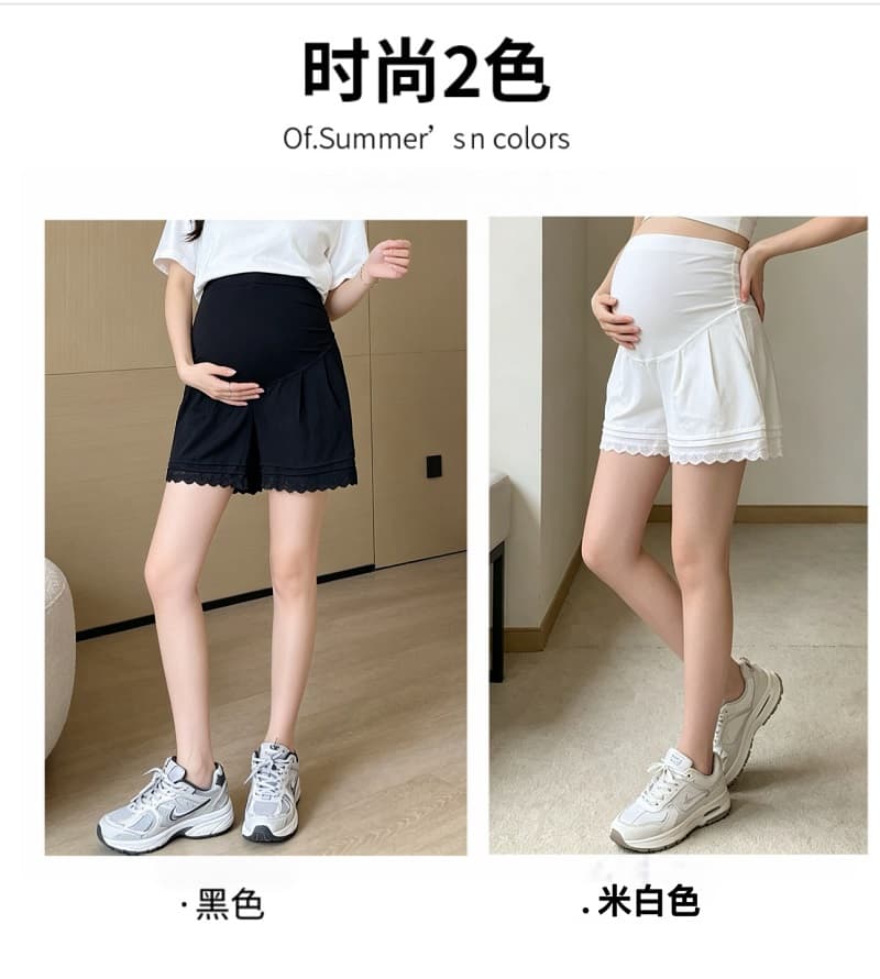 실사 임산부 여름 새로운 주름 작은 대중 화이트 레이스 레이스 다용도 패션 캐주얼 넓은 다리 복부 지지 반바지 상세 이미지 6