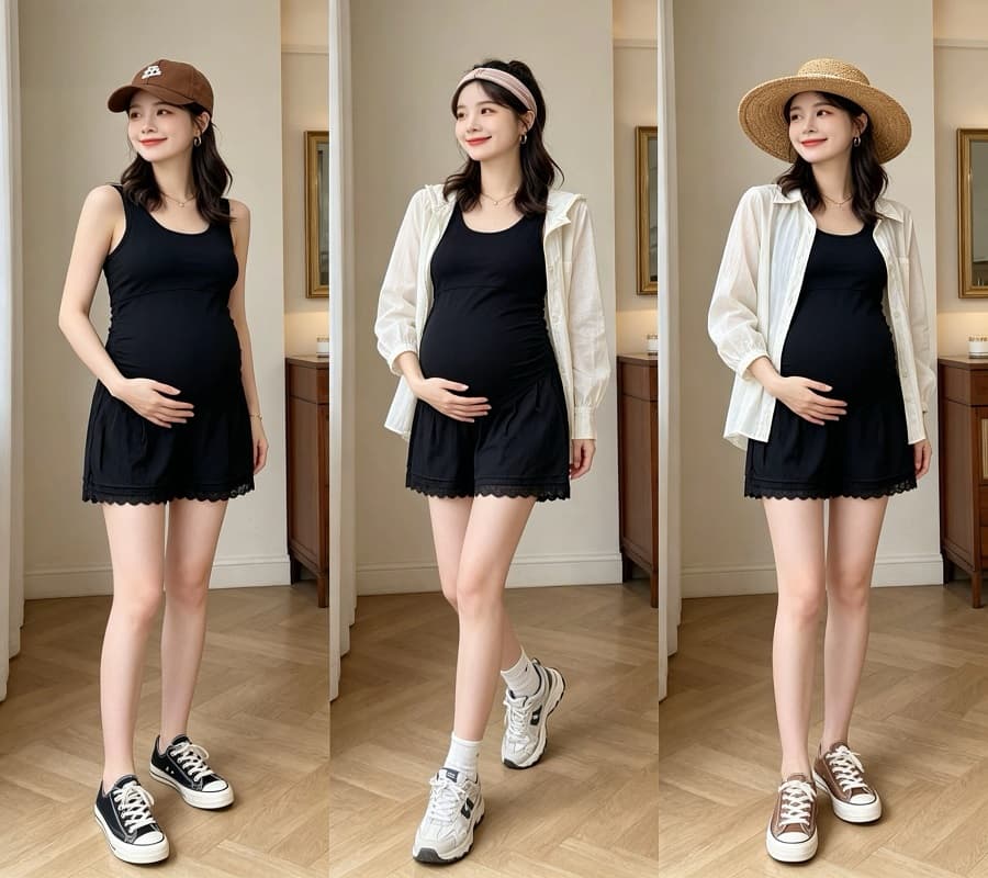 실사 임산부 여름 새로운 주름 작은 대중 화이트 레이스 레이스 다용도 패션 캐주얼 넓은 다리 복부 지지 반바지 상세 이미지 8