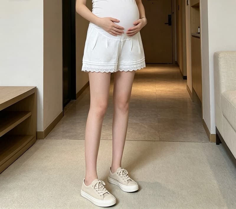 실사 임산부 여름 새로운 주름 작은 대중 화이트 레이스 레이스 다용도 패션 캐주얼 넓은 다리 복부 지지 반바지 상세 이미지 13