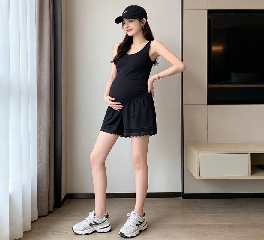 실사 임산부 여름 새로운 주름 작은 대중 화이트 레이스 레이스 다용도 패션 캐주얼 넓은 다리 복부 지지 반바지 상세 이미지 22