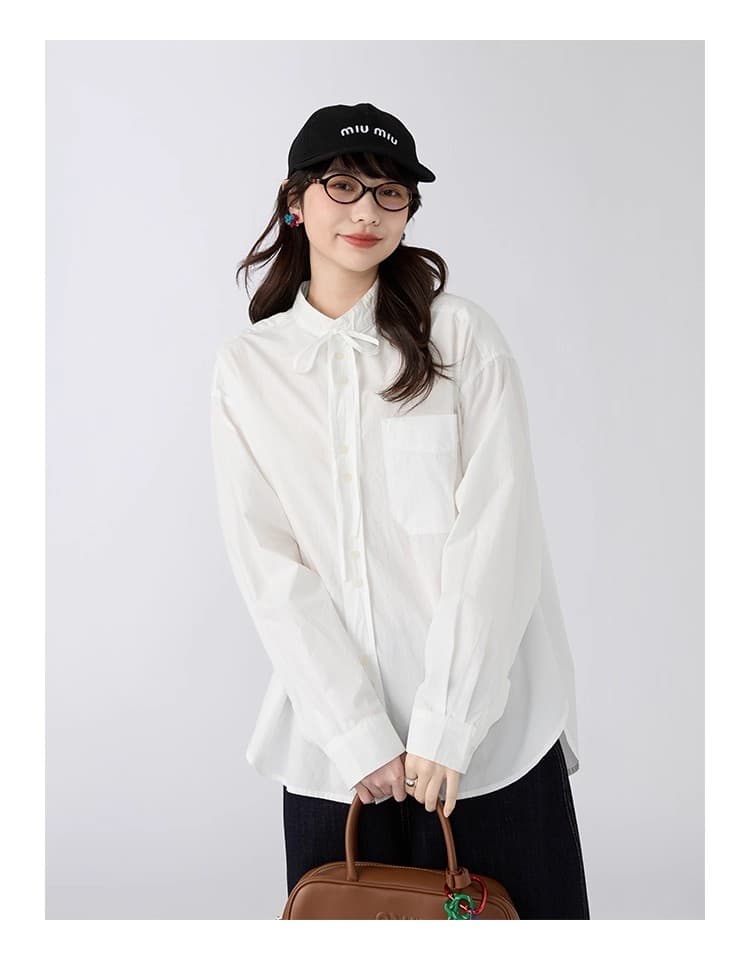 스탠드 칼라 여성 셔츠 2025 새로운 가을 작은 키 캐주얼 루즈핏 긴팔 셔츠 맨위 상세 이미지 20