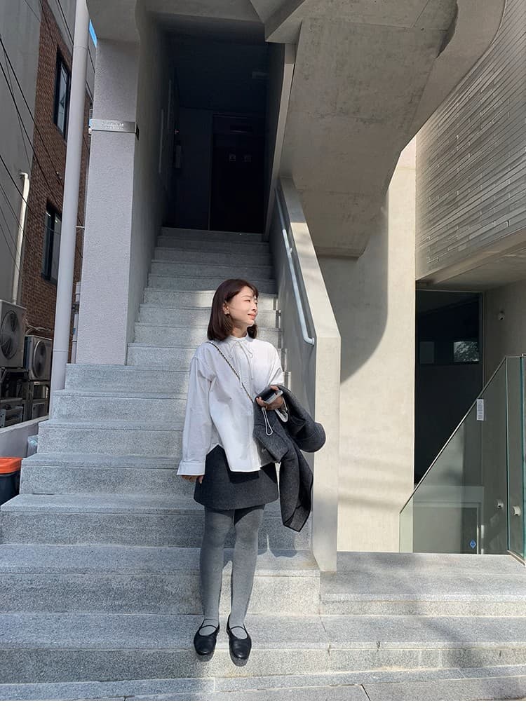 인사이드 가져 가라. 매우 잘 생긴 화이트 스탠드 칼라 레이스업 나비 매듭 셔츠 상세 이미지 19