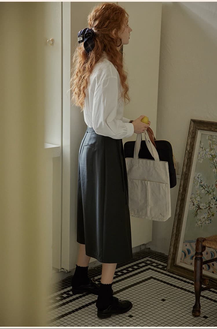 Chic 작은 폴로 칼라 품격 프랑스식 레트로 출퇴근 긴팔 화이트 여성 셔츠 상세 이미지 11