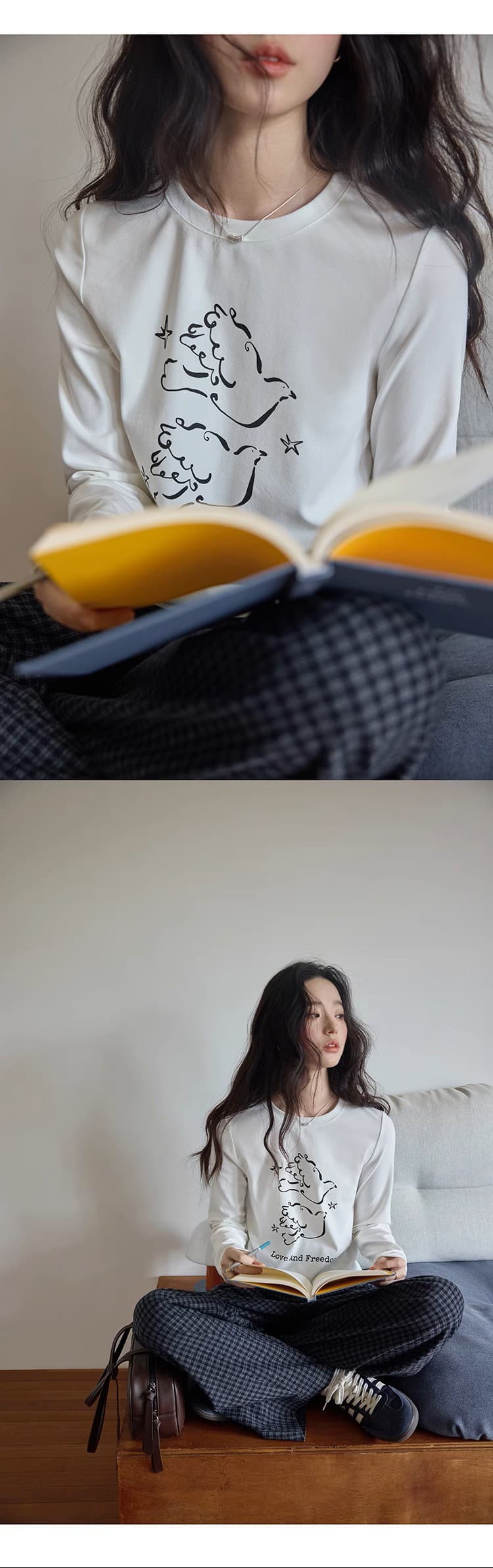 느긋한 깊은 로얄 블루 영국식 바람 좋은 그리드 밴딩 캐주얼 바지 여성 가을 넓은 다리 슬림해 보이는 하이웨이스트 스트레이트 긴 바지 상세 이미지 15