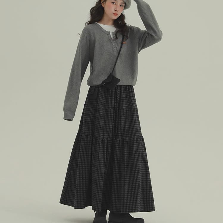 겨울 작은 온천 두꺼운 체크무늬 케이크 드레스 레트로 문예 캐주얼 연령 감소 반신 스커트 여성 이미지 3