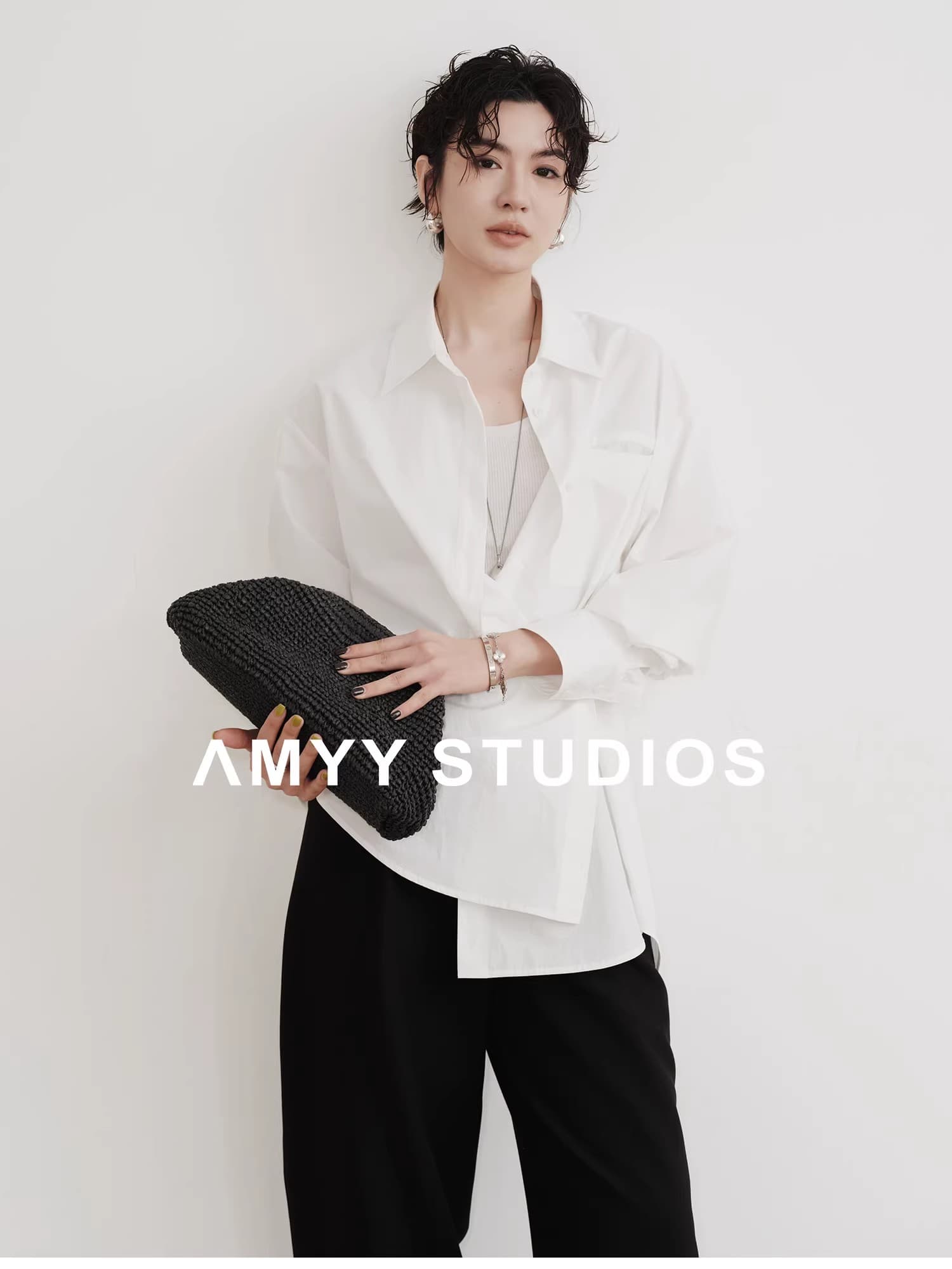 봄 bi 준비하다 싱글 제품 폴로 칼라 수 있습니다. 비스듬한 버클 캐주얼 긴팔 파란색 셔츠 여성 의류 맨위 상세 이미지 8
