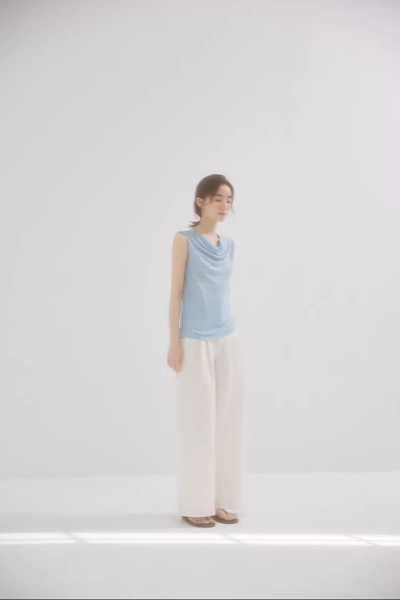 천천히 조정 인생 여름 기초 부드럽다 프로 피부 민소매 흔들다 칼라 말뚝 더미 칼라 조끼 작은 셔츠 여성 상세 이미지 7