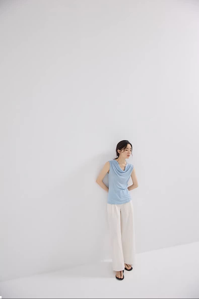 천천히 조정 인생 여름 기초 부드럽다 프로 피부 민소매 흔들다 칼라 말뚝 더미 칼라 조끼 작은 셔츠 여성 상세 이미지 9