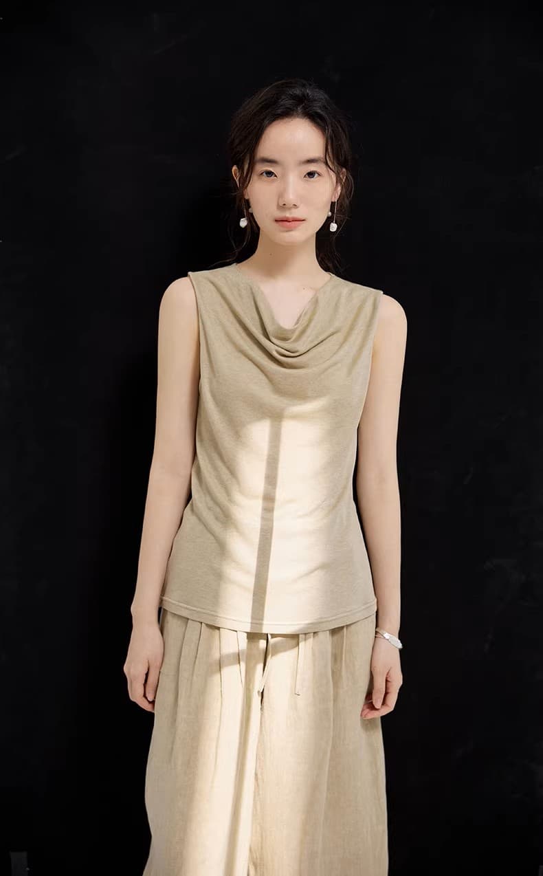 천천히 조정 인생 여름 기초 부드럽다 프로 피부 민소매 흔들다 칼라 말뚝 더미 칼라 조끼 작은 셔츠 여성 상세 이미지 10