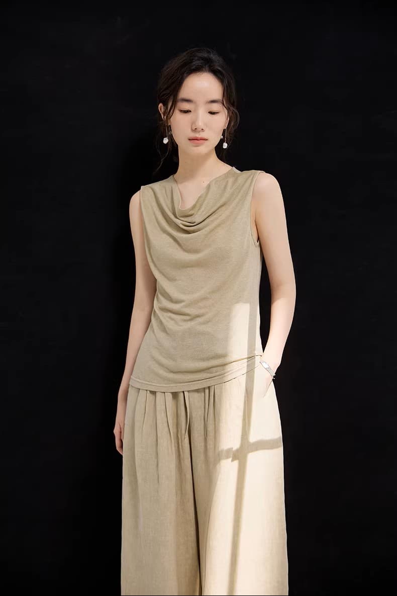 천천히 조정 인생 여름 기초 부드럽다 프로 피부 민소매 흔들다 칼라 말뚝 더미 칼라 조끼 작은 셔츠 여성 상세 이미지 11