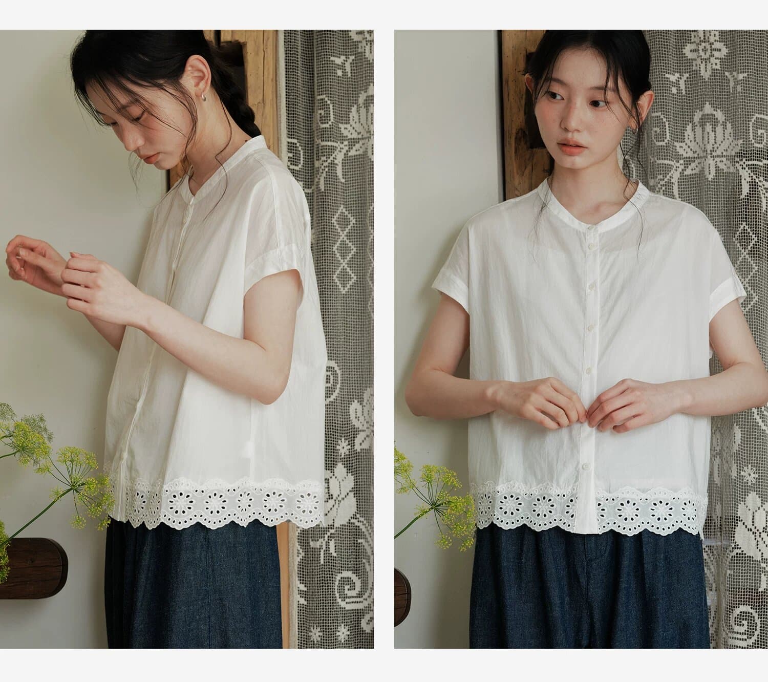 높은 지점 주간 실크 코튼 일본식 반팔 레이스 레이스 셔츠 맨위 여름 여성 상세 이미지 18