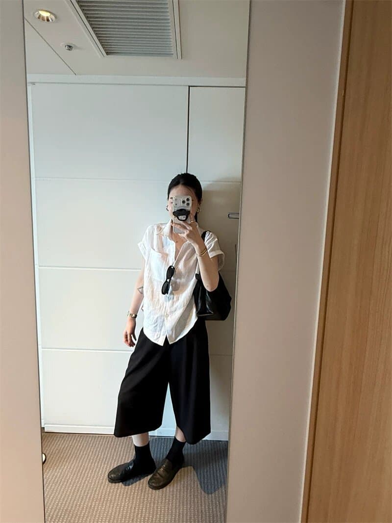 여름 섬 여가 바람 100 아마 상쾌 센스 반팔 여성 셔츠 디자인 센스 작은 대중 핀치 Pleat 셔츠 상세 이미지 26