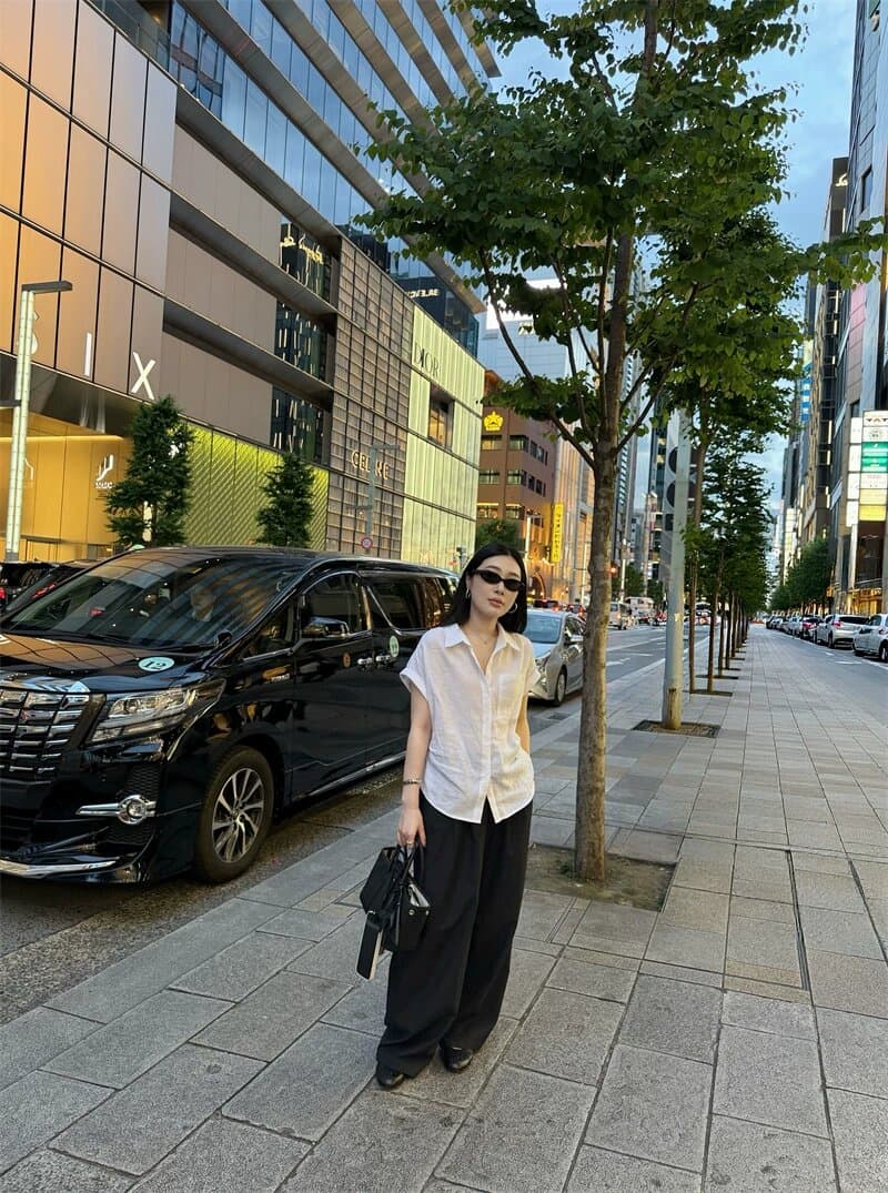여름 섬 여가 바람 100 아마 상쾌 센스 반팔 여성 셔츠 디자인 센스 작은 대중 핀치 Pleat 셔츠 상세 이미지 27