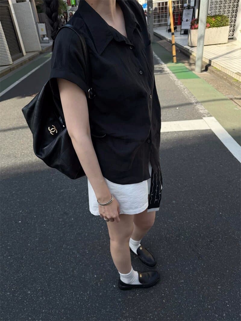 여름 섬 여가 바람 100 아마 상쾌 센스 반팔 여성 셔츠 디자인 센스 작은 대중 핀치 Pleat 셔츠 상세 이미지 33