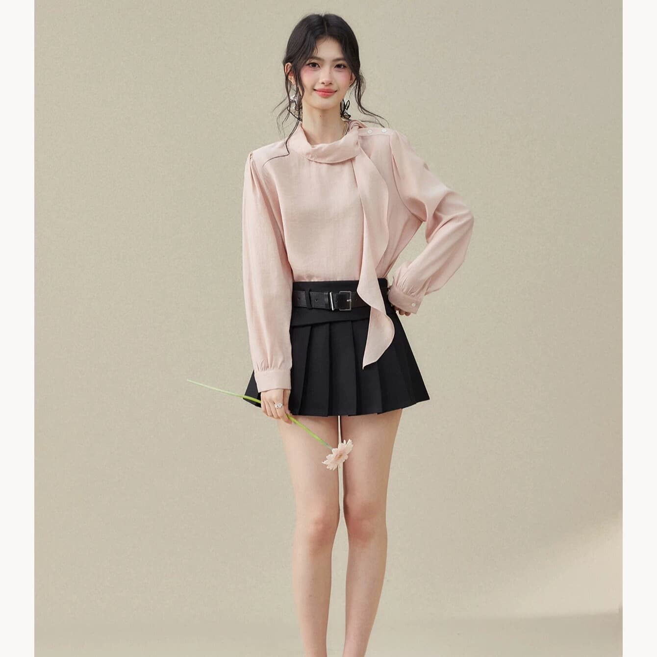 낭만주의 프랑스식 루즈핏 연꽃 잎 리본 칼라 도루 센스 긴팔 여성 셔츠 2026 가을 새로운 이미지 2