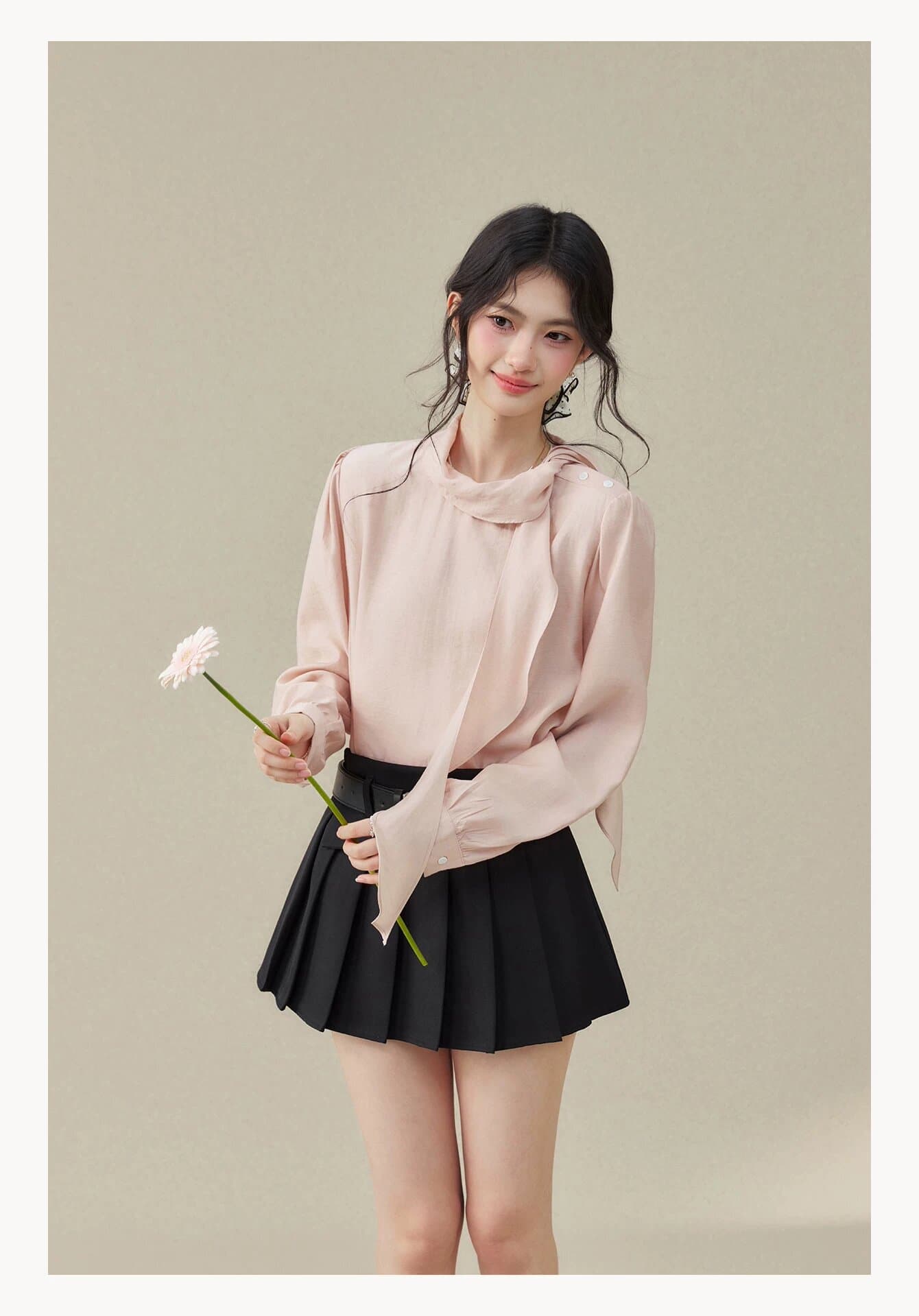 낭만주의 프랑스식 루즈핏 연꽃 잎 리본 칼라 도루 센스 긴팔 여성 셔츠 2026 가을 새로운 상세 이미지 2