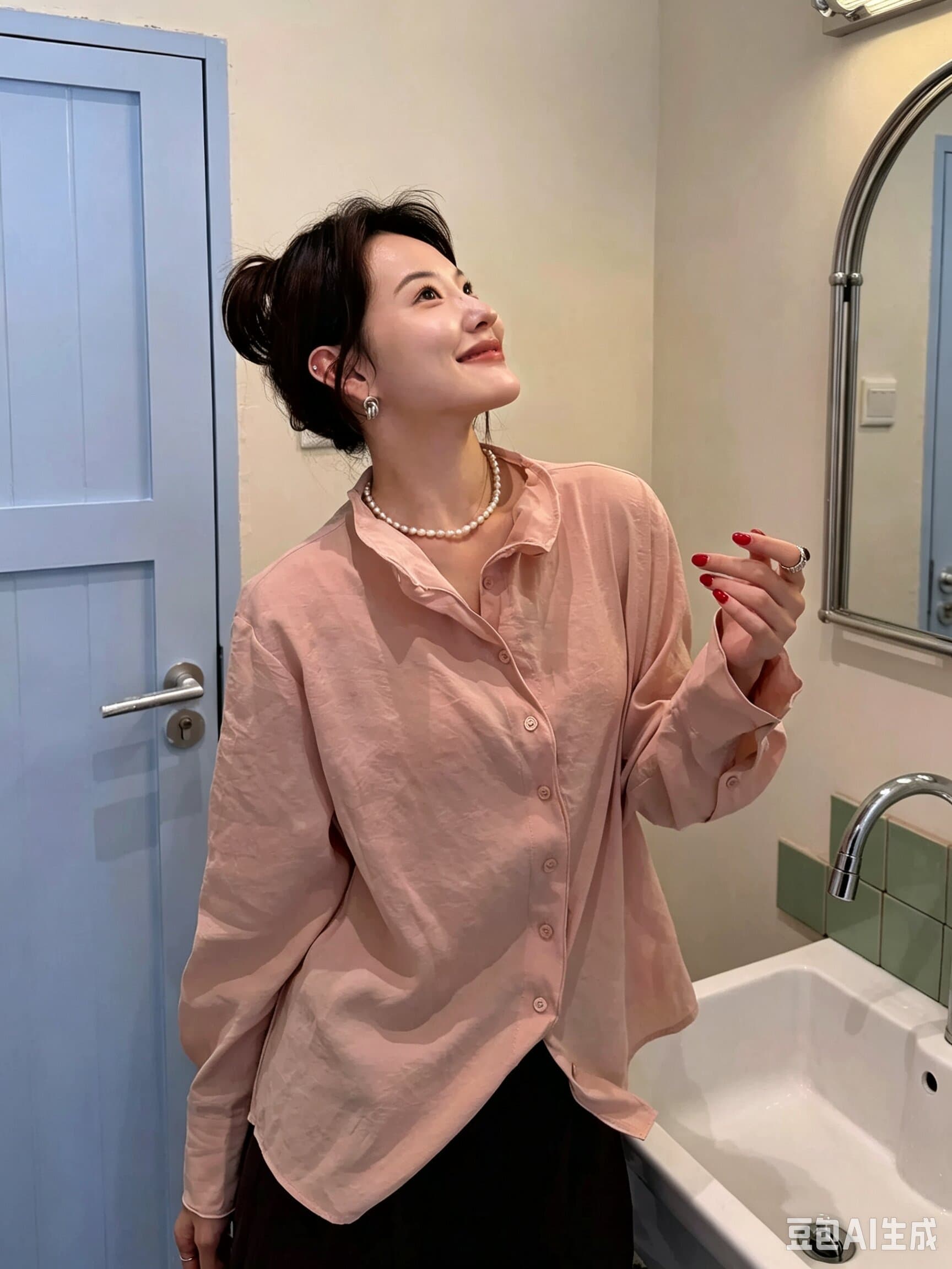 미니멀리즘 모달 여성 셔츠 가을 스탠드 칼라 느긋한 루즈핏 캐주얼 긴팔 맨위 상세 이미지 2