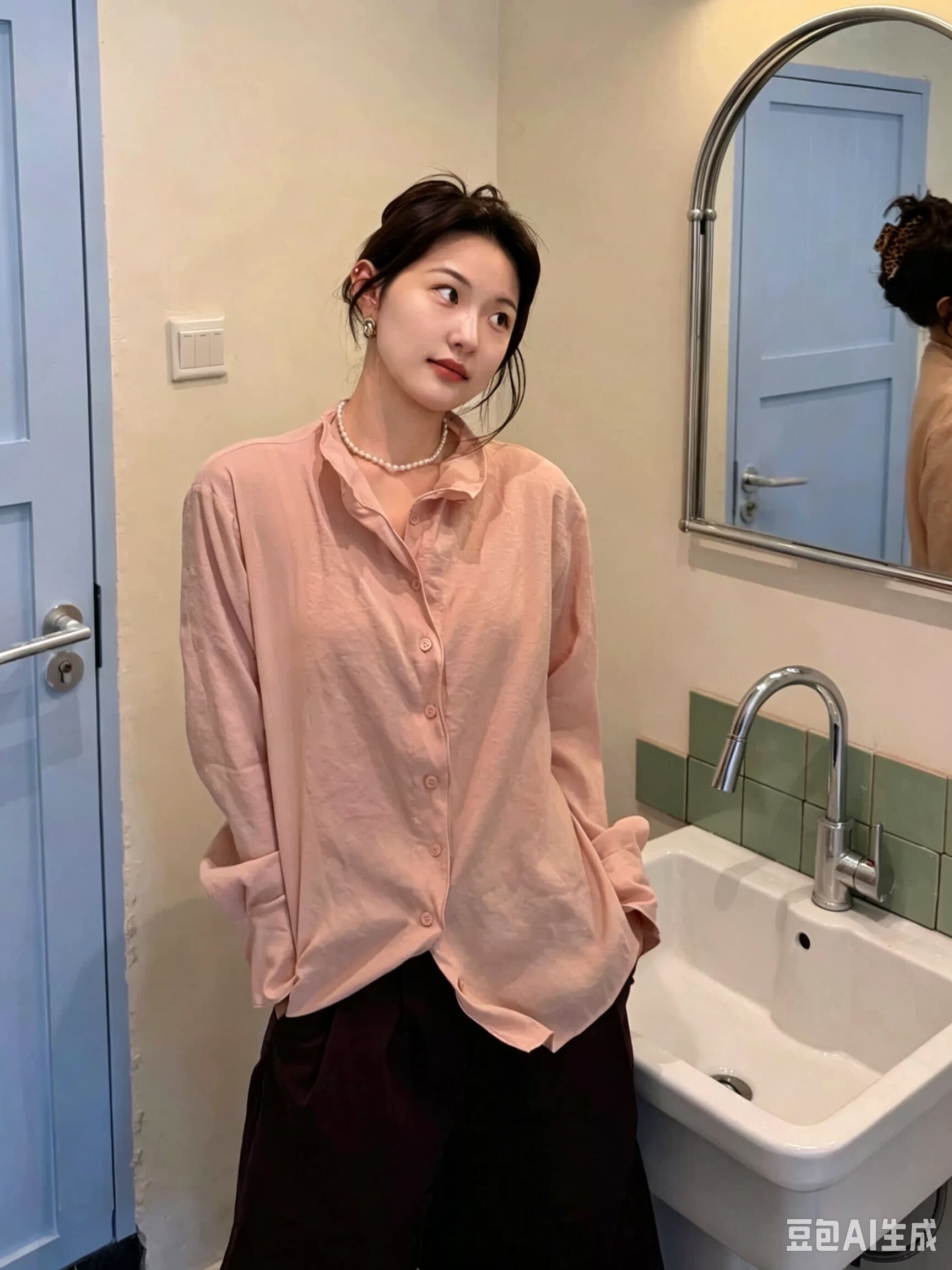 미니멀리즘 모달 여성 셔츠 가을 스탠드 칼라 느긋한 루즈핏 캐주얼 긴팔 맨위 상세 이미지 3