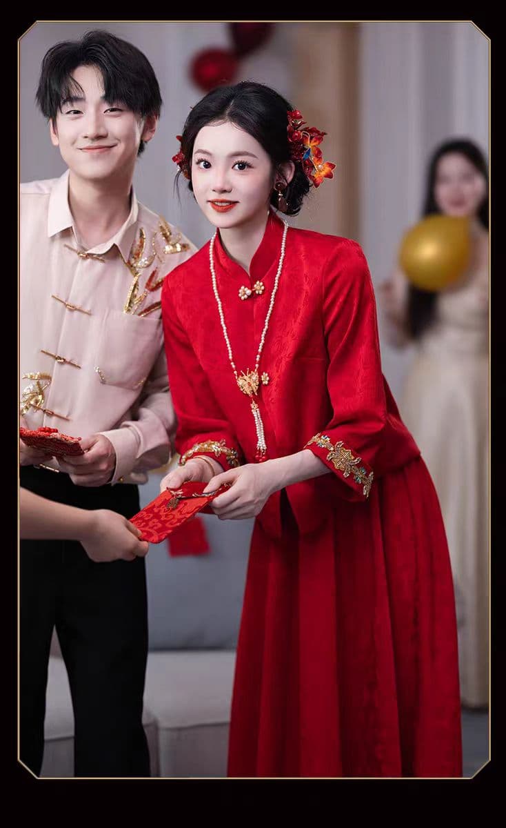 새로운 중식 보여주기 와우 서비스 결혼 서비스 2026 새로운 토스트 서비스 신부 참여 예복 빨간색 웨딩 드레스 캐비닛에서 서비스 상세 이미지 3
