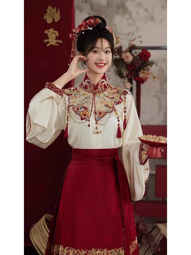 새로운 중식 여성 의류 빨간색 말 얼굴 치마 구름 어깨 결혼 서비스 토스트 서비스 안녕하세요. 서비스 세트 한푸 2026 새로운 가을과 겨울 이미지 2