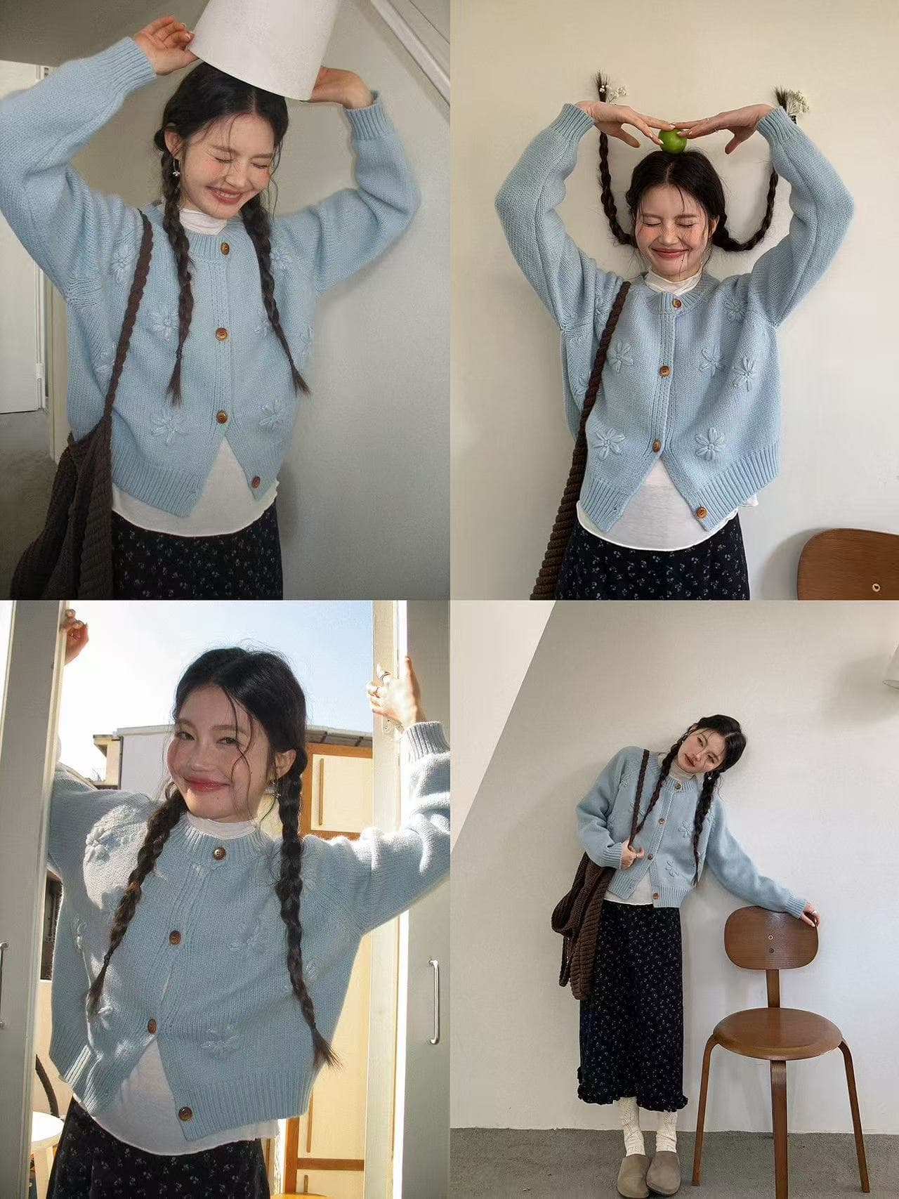 3 차원 꽃 파란색 스웨터 오픈 가디건 여성 2026 이른 가을 새로운 한 부서 자이언트 잘 생긴 외출용 니트 맨위 상세 이미지 1