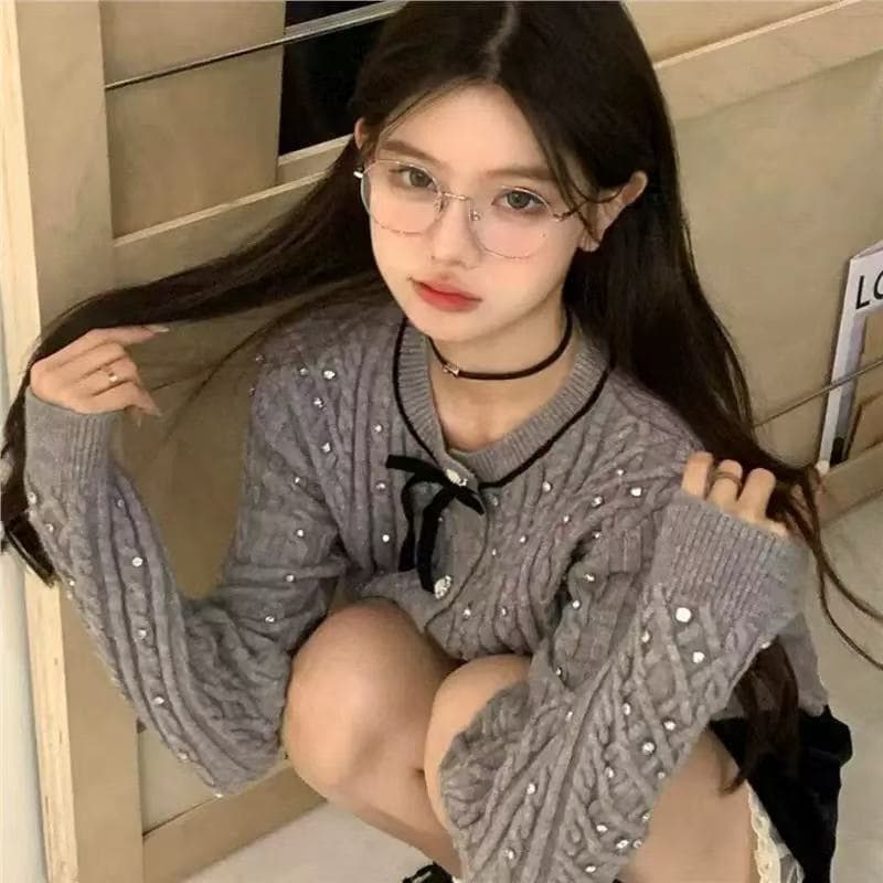 작은 샤넬 스타일 핫픽스 긴팔 니트 오픈 가디건 여성 가을 겨울철 골드 순수한 욕망 품격 쇼트 스타일 스웨터 코트 2026 새로운 이미지 4