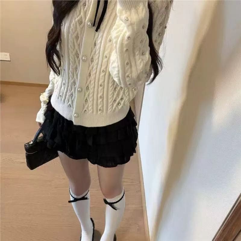 작은 샤넬 스타일 핫픽스 긴팔 니트 오픈 가디건 여성 가을 겨울철 골드 순수한 욕망 품격 쇼트 스타일 스웨터 코트 2026 새로운 이미지 3