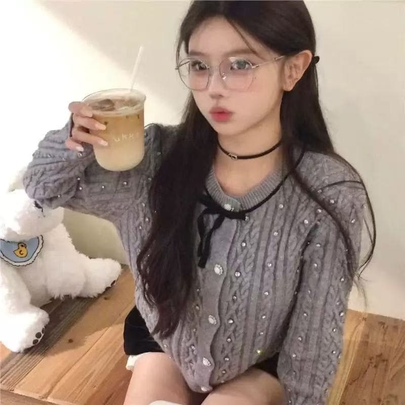 작은 샤넬 스타일 핫픽스 긴팔 니트 오픈 가디건 여성 가을 겨울철 골드 순수한 욕망 품격 쇼트 스타일 스웨터 코트 2026 새로운