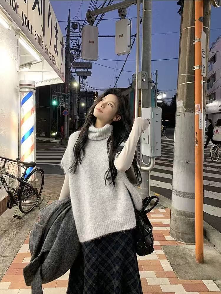daqianwithu 한 부서 터틀넥 조끼 스웨터 여자 2026 새로운 느긋한 느슨함 센스 스택 착용 맨위 상세 이미지 5