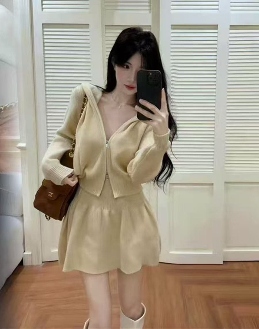 빛 산소 프라임 연 세트 12 바늘 푹신한 익스트림 제인 느긋한 센스 스웨터 오픈 가디건 반신 치마 세트 상세 이미지 2