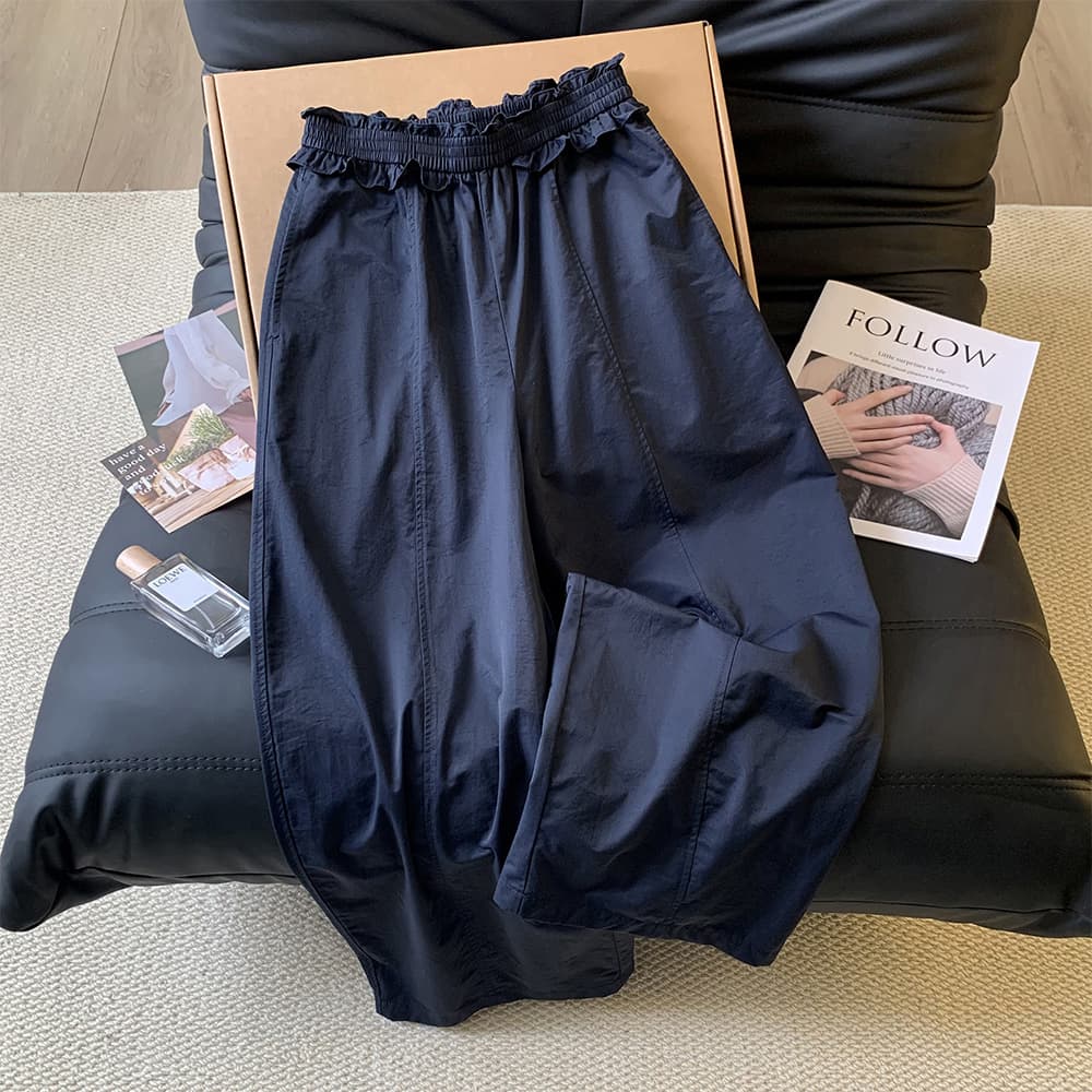 실사 2026 여름 신제품 목이버섯 레이스 와이드 레깅스 바지 얇은 스타일 하이웨이스트 루즈핏 스트레이트 팬츠 다용도 캐주얼 바지 상세 이미지 2