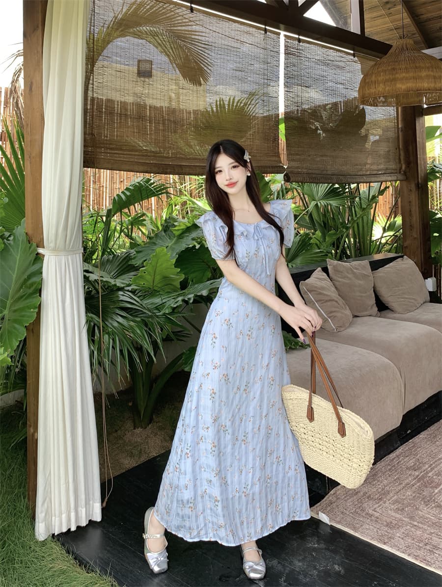 빅 사이즈 프릴 칼라 프랑스식 고급 센스 드레스 여름 2026 새로운 폭발 품격 허리 수축 아름다운 롱 스커트 상세 이미지 11