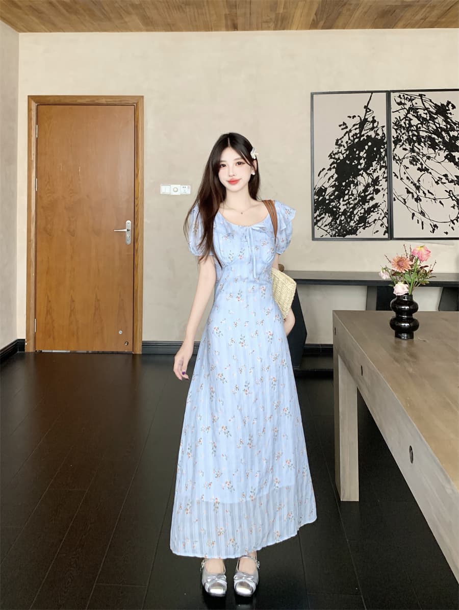 빅 사이즈 프릴 칼라 프랑스식 고급 센스 드레스 여름 2026 새로운 폭발 품격 허리 수축 아름다운 롱 스커트 상세 이미지 8