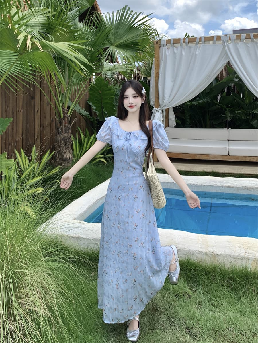 빅 사이즈 프릴 칼라 프랑스식 고급 센스 드레스 여름 2026 새로운 폭발 품격 허리 수축 아름다운 롱 스커트 상세 이미지 4