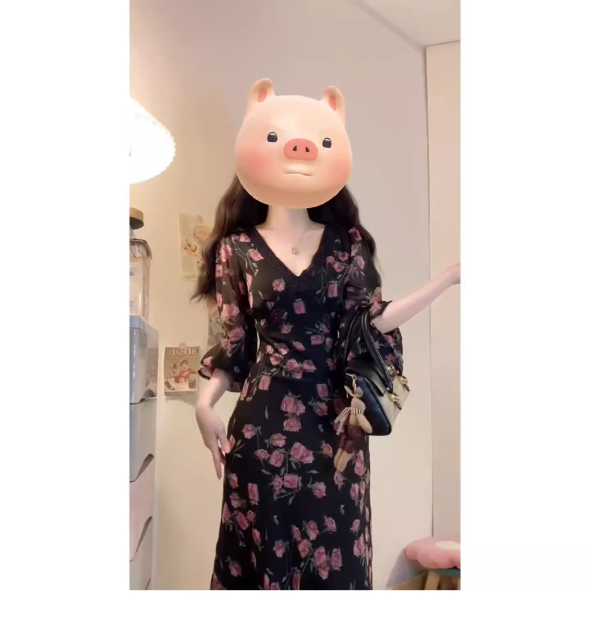 프랑스식 고급 센스 레트로 장미 긴팔 여성 드레스 2026 새로운 슬림해 보이는 허리 수축 V넥 롱 스커트 이미지 4